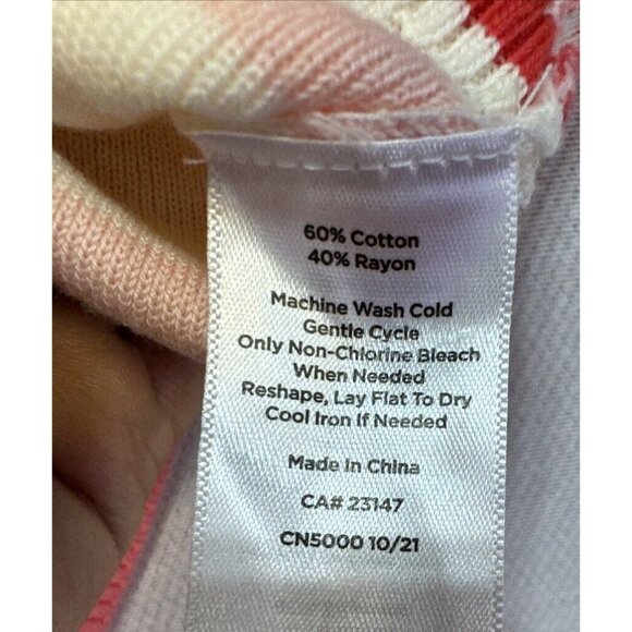Talbots Womens Knit Sweater Large Cream Pink Striped Short Sleeve Preppy - Picture 10 of 14